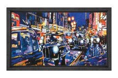 Vintage Şehir Taxiler Tablosu Siyah Ahşap - 100x200