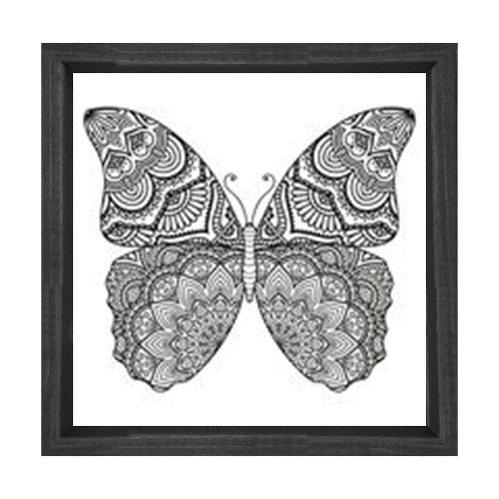 Mandala Kelebek Tablosu Siyah Ahşap Çerçeve - 80x80