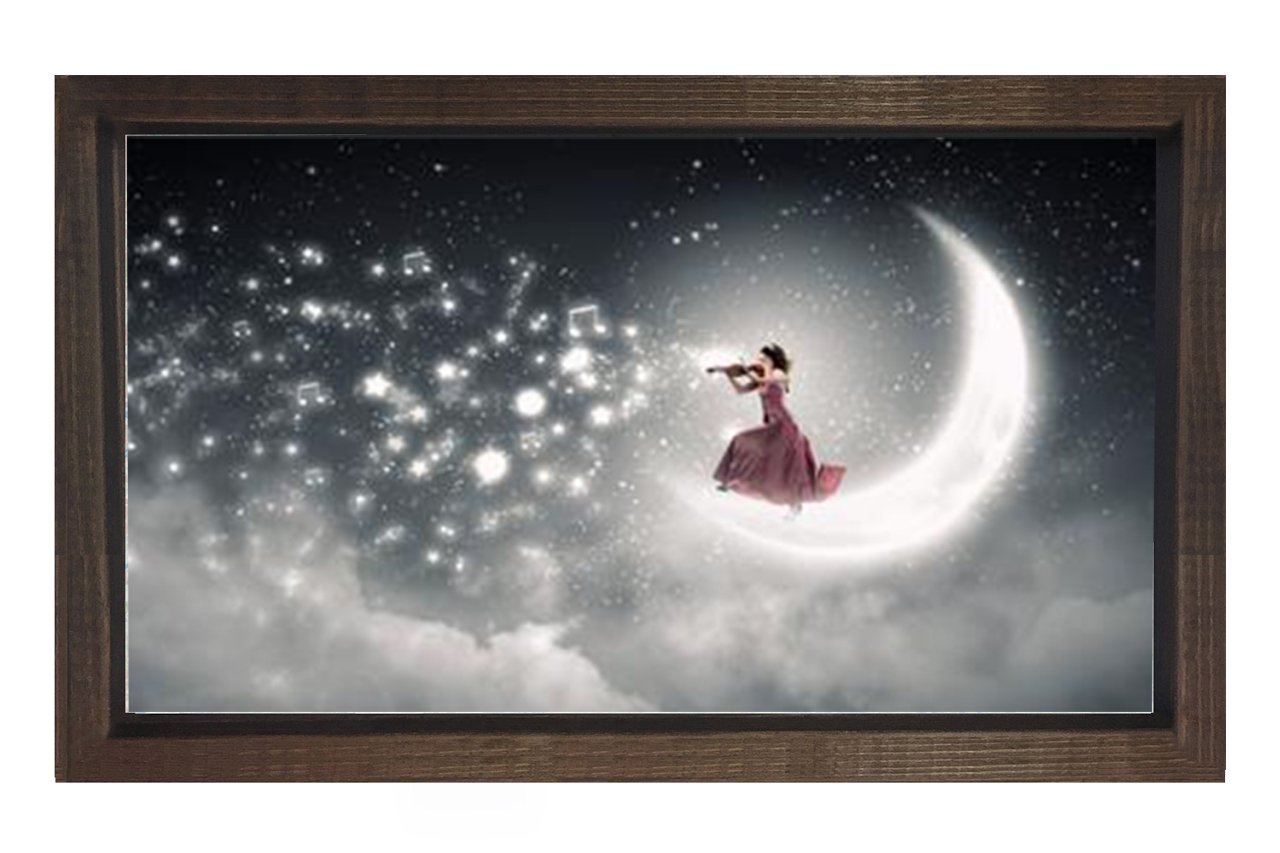 Keman Müzikli Kadın Tablosu Kahverengi Ahşap Çerçeve - 70x100