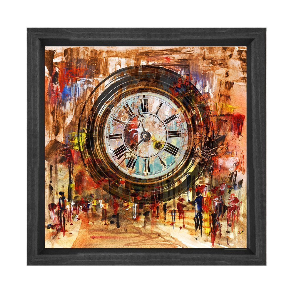 Eski Saat Tablosu Siyah Ahşap Çerçeve - 60x60