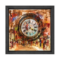 Eski Saat Tablosu Siyah Ahşap Çerçeve - 60x60