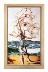 Gemi Tablosu Naturel Ahşap Çerçeve - 50x90