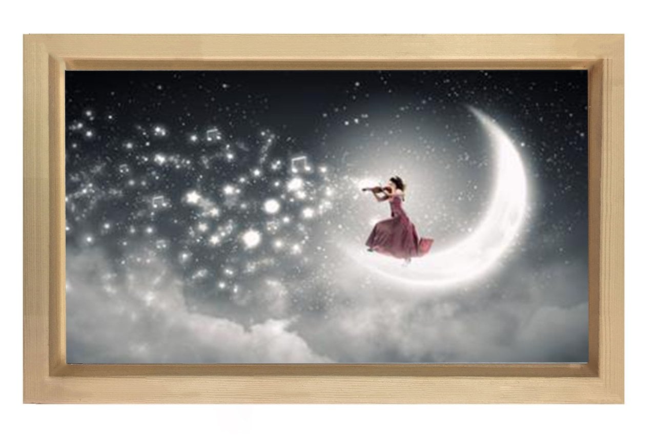 Keman Müzikli Kadın Tablosu Naturel Ahşap Çerçeve - 40x60