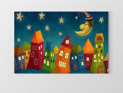 Sevimli Gece Mahallesi Tablosu Çerçevesiz - 50x90