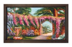 Pembe Çiçekli Kapı Yolu Tablosu Kahverengi Ahşap - 45x30