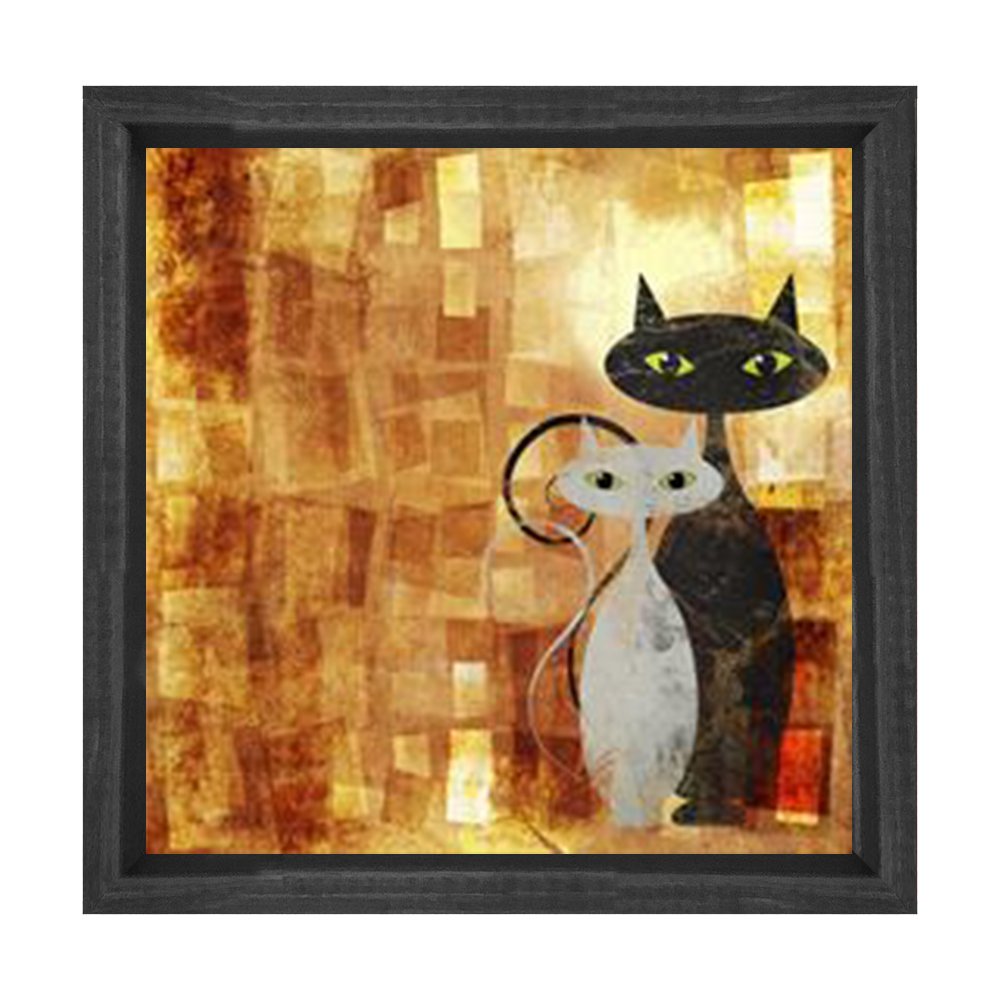 Mısır Kedisi Tablosu Siyah Ahşap Çerçeve - 30x30