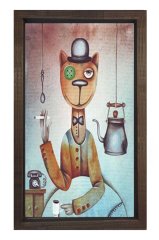 Kedi Tablosu Kahverengi Ahşap Çerçeve - 50x90