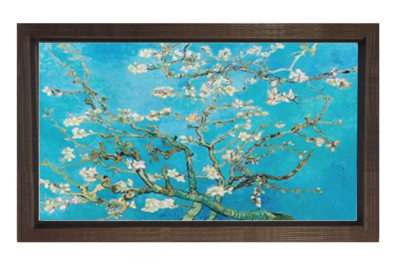 Çiçekli Badem Ağacı Tablosu Kahverengi Ahşap Çerçeve - 50x90