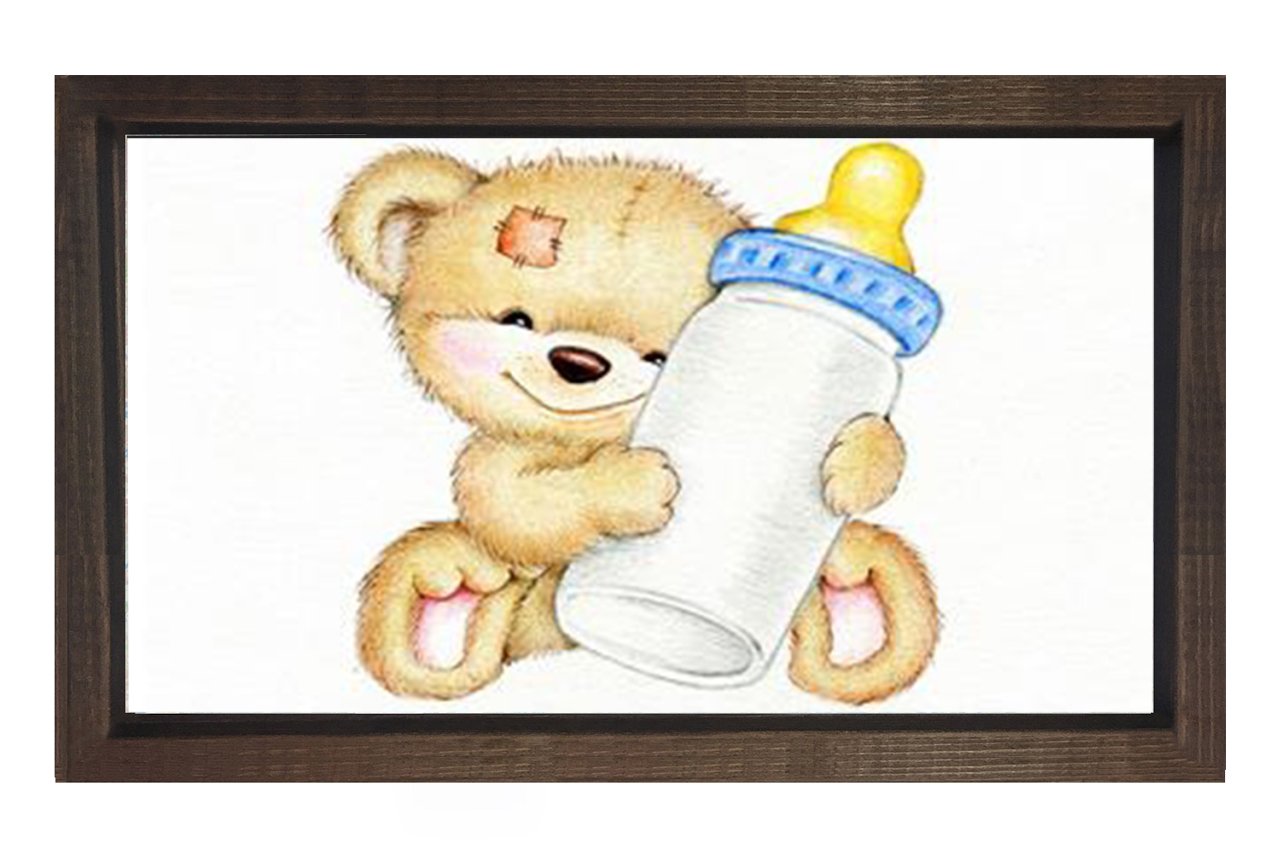 Biberonlu Ayıcık Tablosu Kahverengi Ahşap - 40x60
