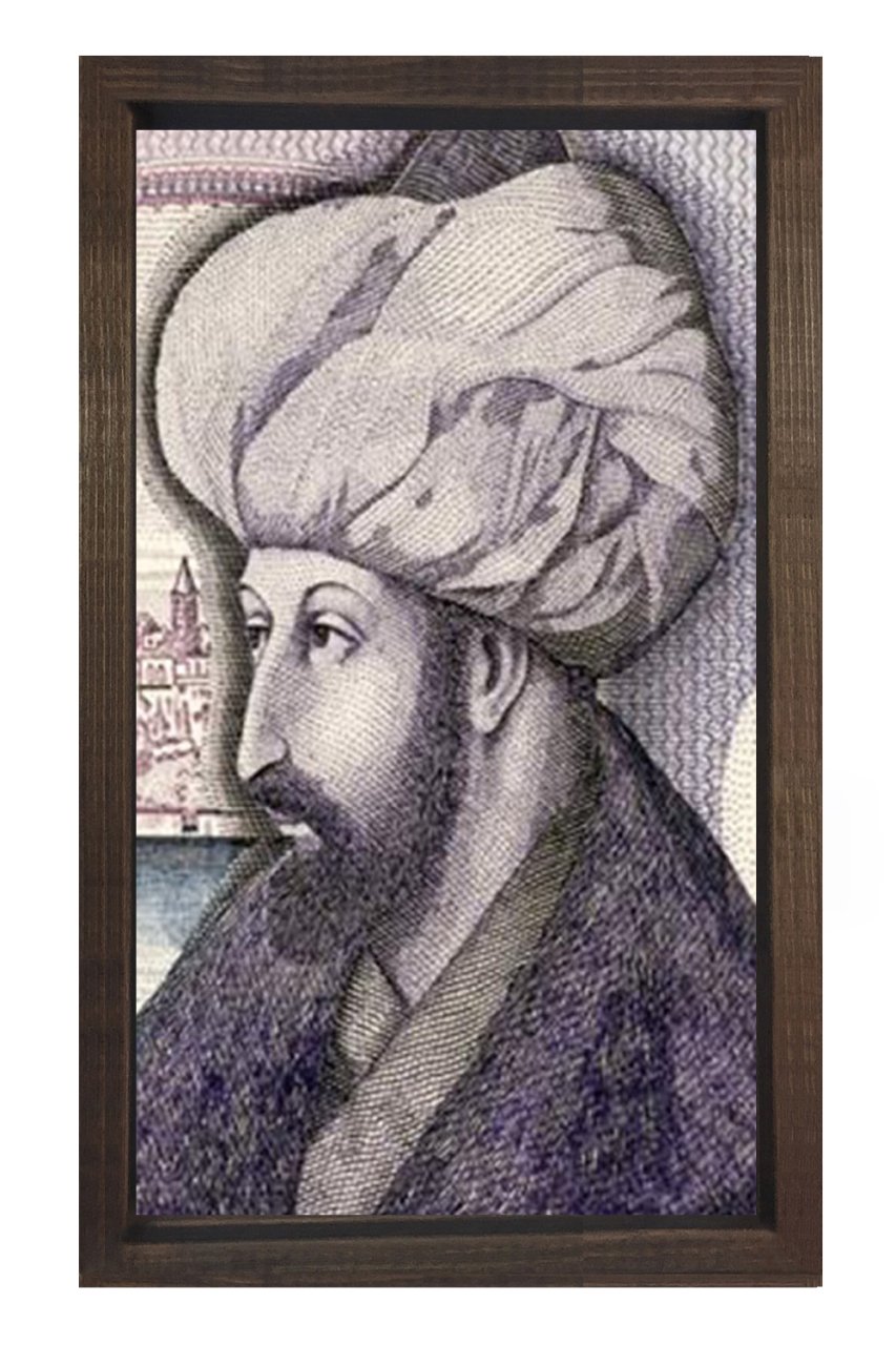 Fatih Sultan Mehmet Tablosu Kahverengi Ahşap Çerçeve - 40x60