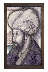Fatih Sultan Mehmet Tablosu Kahverengi Ahşap Çerçeve - 40x60