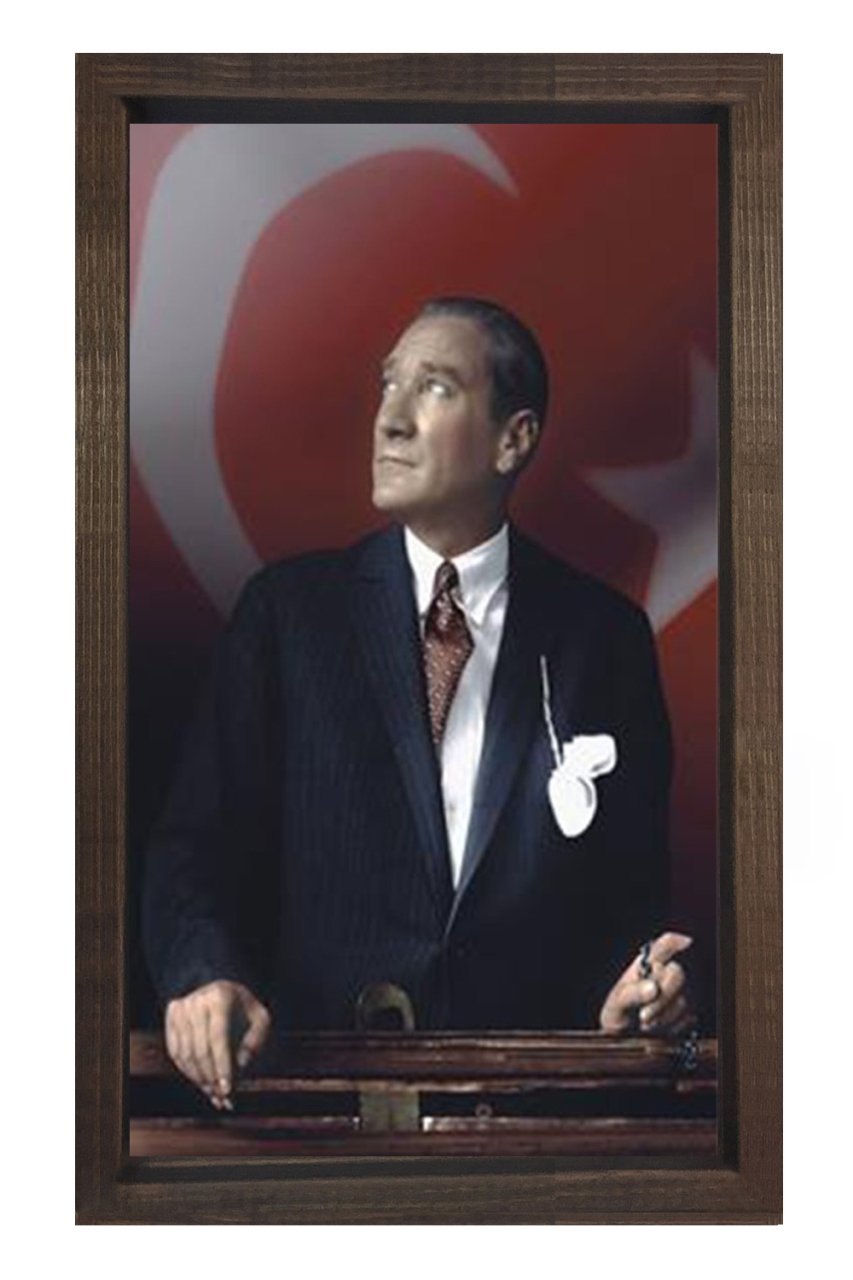 Atatürk Tablosu Kahverengi Ahşap - 50x70