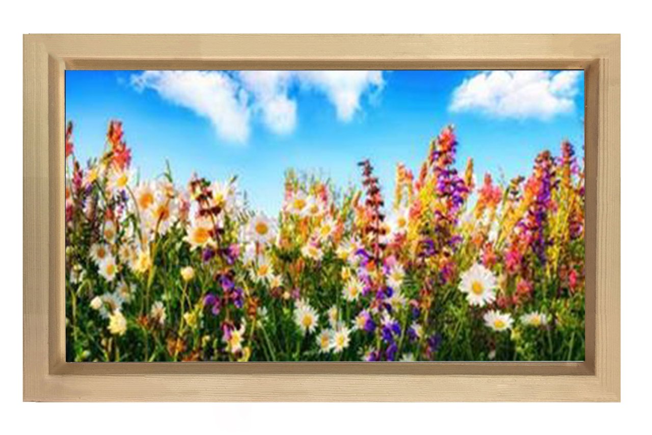 Papatyalar Çiçek Manzara Tablosu Naturel Ahşap - 40x60