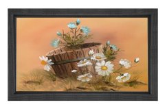 Saksı ve Papatyalar Tablosu Siyah Ahşap - 50x70