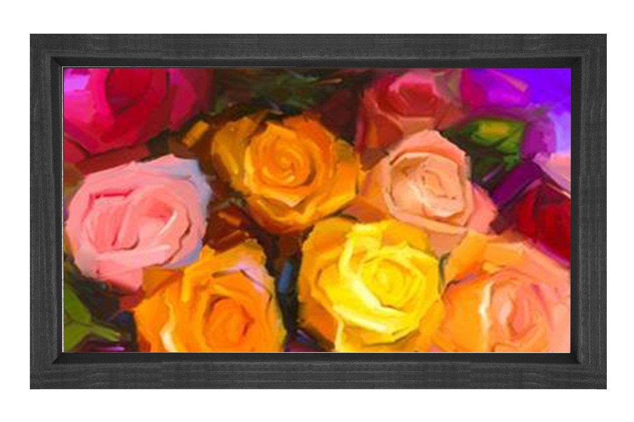 Gül Çiçekleri Tablo Tablosu Siyah Ahşap Çerçeve - 50x70