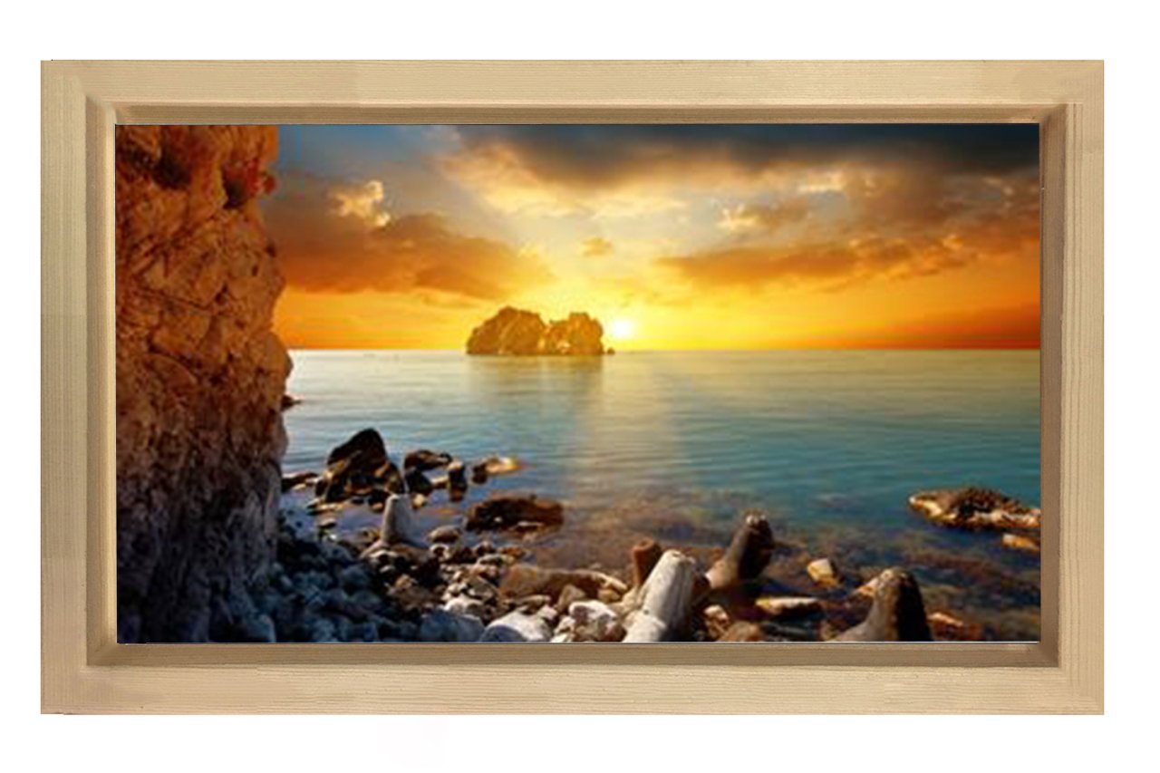Gün Doğumu Deniz Tablosu Naturel Ahşap Çerçeve - 50x90