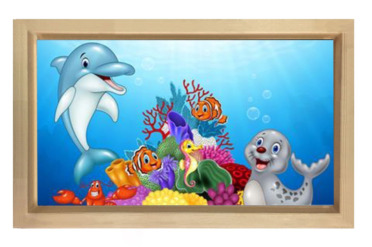 Sevimli Sualtı Hayvanları Tablosu Naturel Ahşap Çerçeve - 40x60