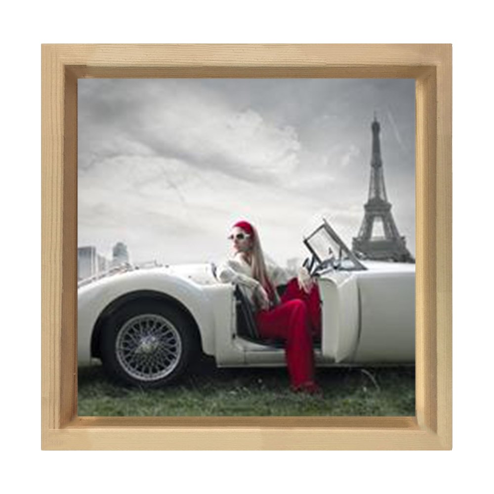 Paris Vintage Araba Tablosu Naturel Ahşap Çerçeve - 90x90