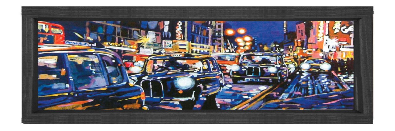 Vintage Şehir Tablosu Siyah Ahşap Çerçeve - 180x60