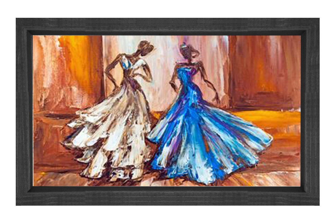 Dekoratif Elbiseli Kadınlar Tablosu Siyah Ahşap Çerçeve - 100x200
