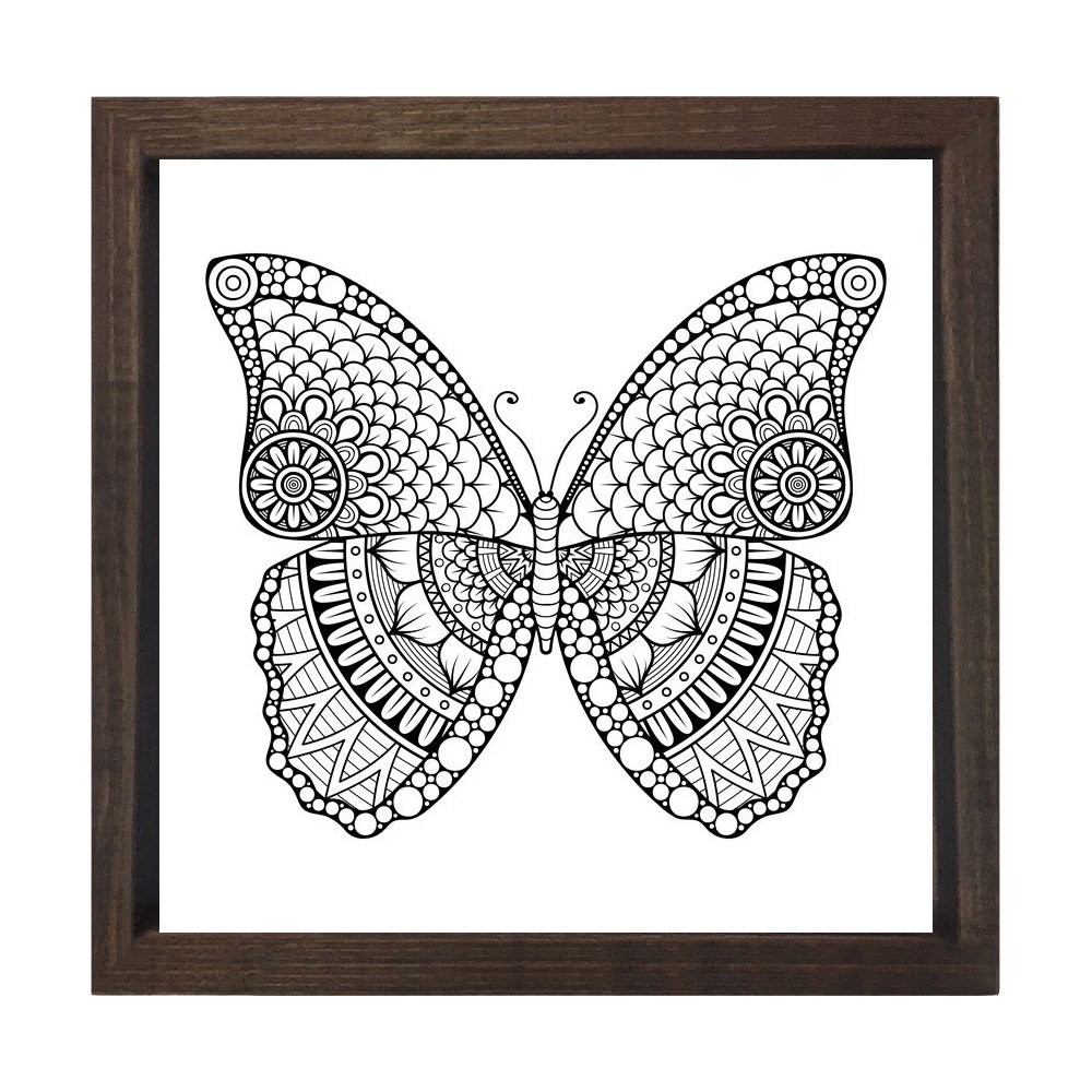 Kelebek Boyama Tablo Tablosu Kahverengi Ahşap Çerçeve - 60x60