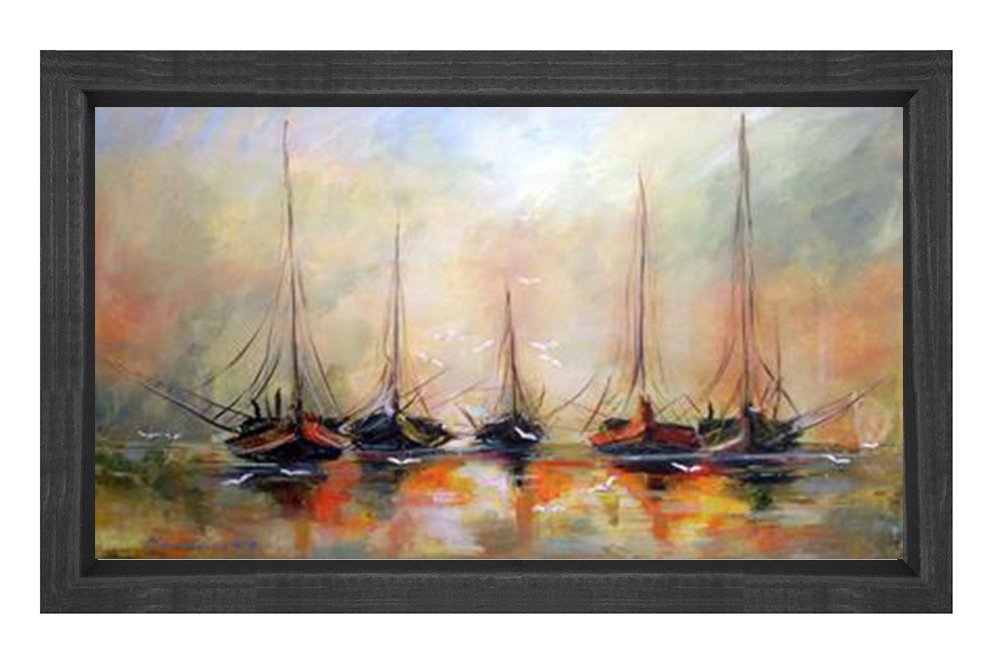 Soyut Gemiler Tablosu Siyah Ahşap - 100x200