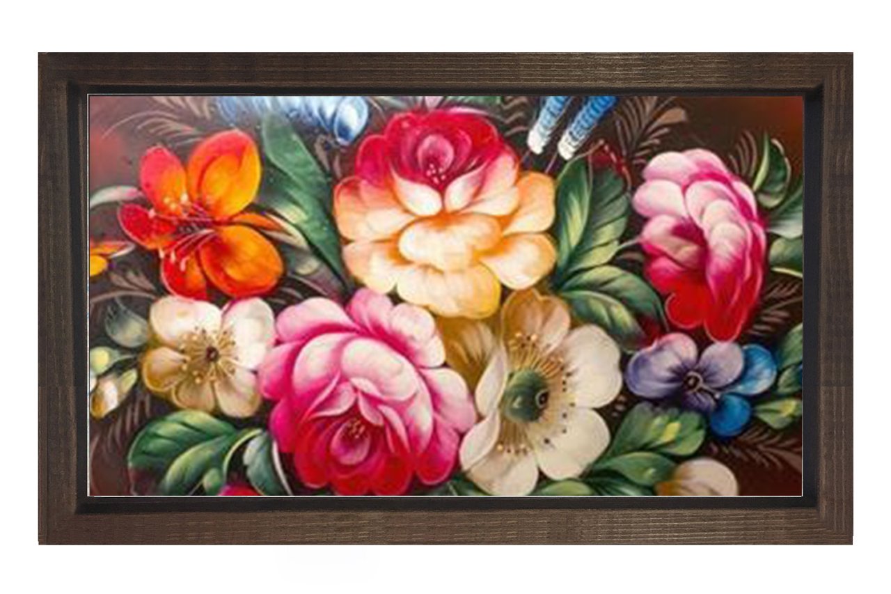 Gül Çiçekleri Tablosu Kahverengi Ahşap - 100x200