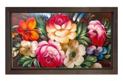 Gül Çiçekleri Tablosu Kahverengi Ahşap - 100x200