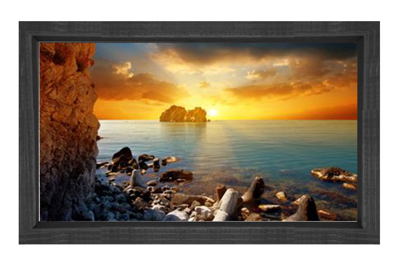 Gün Doğumu Deniz Tablosu Siyah Ahşap Çerçeve - 40x60