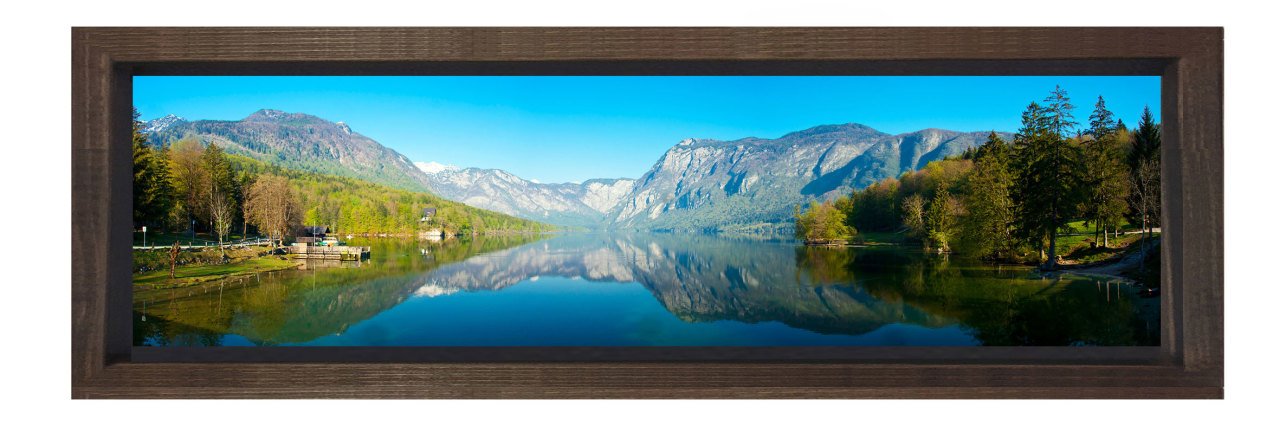 Dağ Manzarası Tablosu Kahverengi Ahşap Çerçeve - 120x40