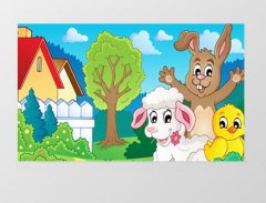 Sevimli Hayvanlar Ve Ev Tablosu Çerçevesiz - 50x90