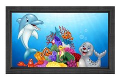 Sevimli Sualtı Hayvanları Tablosu Siyah Ahşap Çerçeve - 100x150