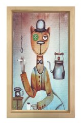 Kedi Tablosu Naturel Ahşap Çerçeve - 50x70