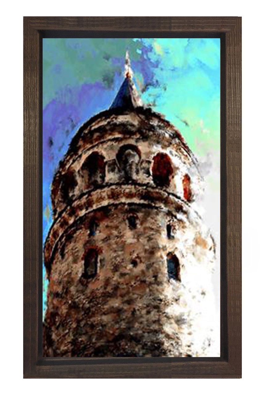 Galata Kulesi Yağlıboya Tablosu Kahverengi Ahşap Çerçeve - 40x60