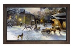 Vintage Karlı Şehir Manzarası Tablosu Kahverengi Ahşap - 45x30
