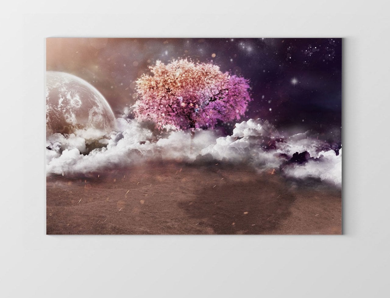 Pembe Ağaç Harika Gökyüzü Tablosu Çerçevesiz - 100x150