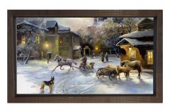 Vintage Karlı Şehir Manzarası Tablosu Kahverengi Ahşap - 50x70