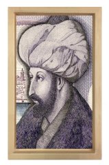 Fatih Sultan Mehmet Tablosu Naturel Ahşap Çerçeve - 50x70