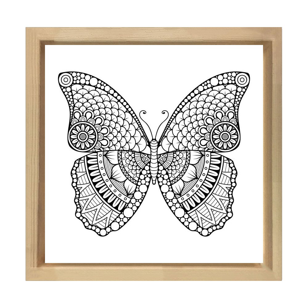 Kelebek Boyama Tablo Tablosu Naturel Ahşap Çerçeve - 50x50