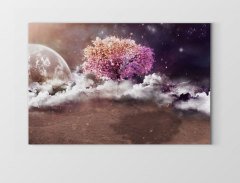 Pembe Ağaç Harika Gökyüzü Tablosu Çerçevesiz - 40x60
