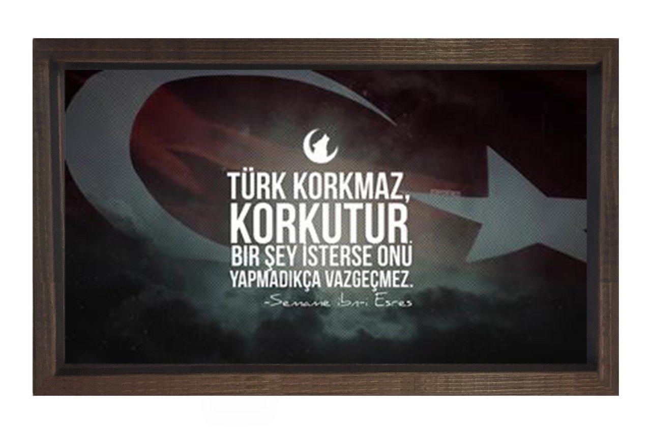 Türk Korkmaz Korkutur Tablosu Kahverengi Ahşap Çerçeve - 40x60
