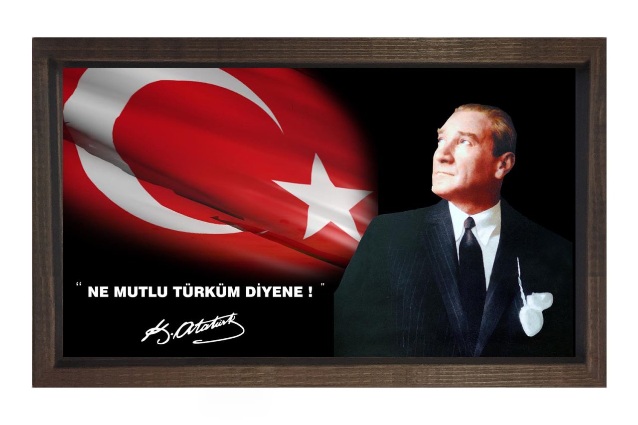 Atatürk Tablosu Kahverengi Ahşap Çerçeve - 100x200