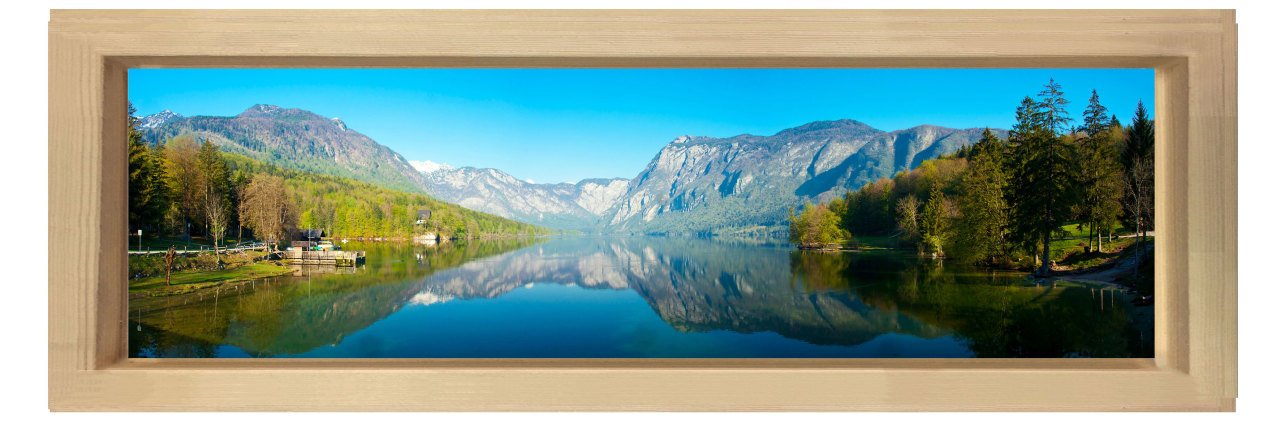 Dağ Manzarası Tablosu Naturel Ahşap Çerçeve - 150x50