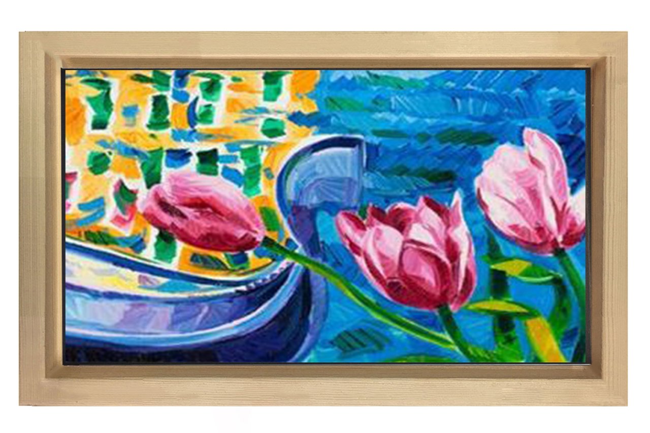 Gül Ve Kayık Tablosu Naturel Ahşap - 40x60