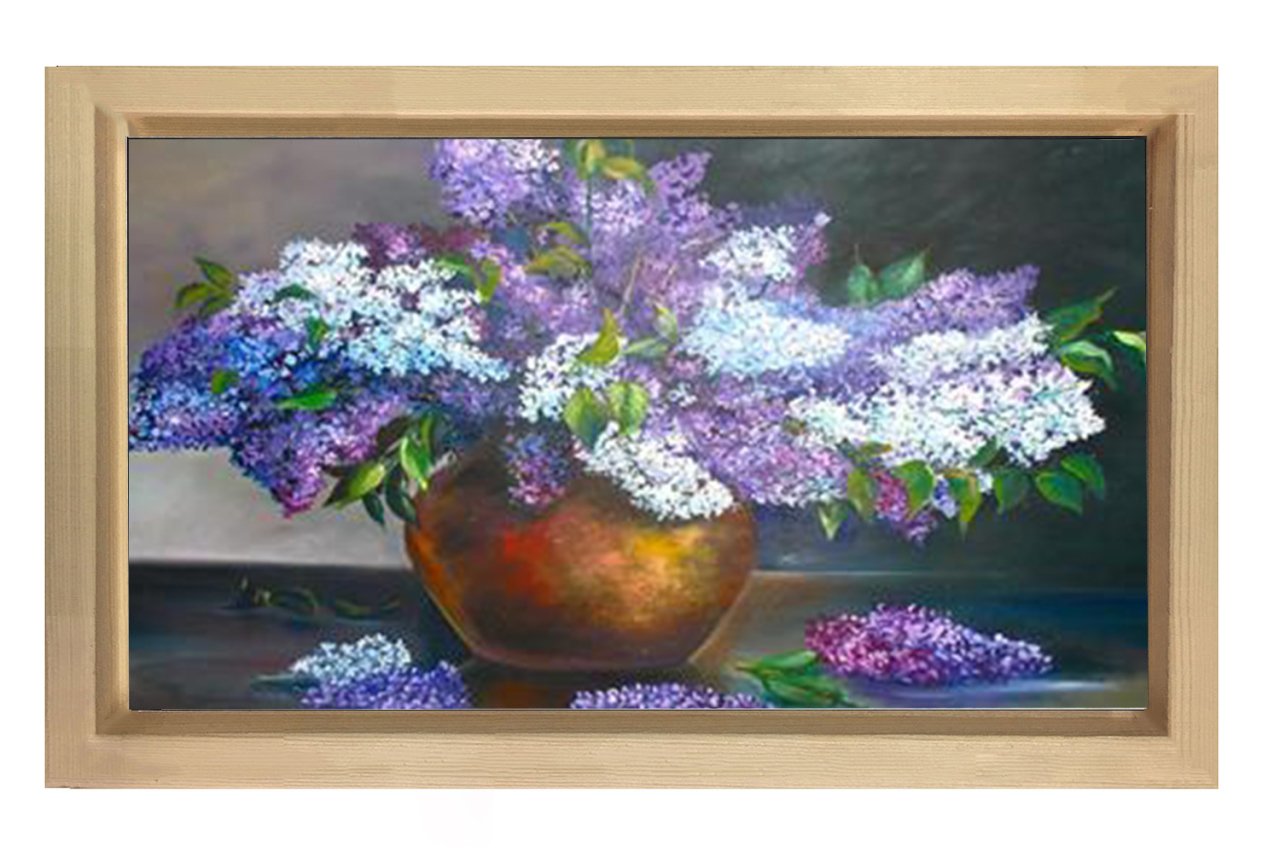 Mor Çiçekler Tablosu Naturel Ahşap - 100x150