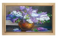 Mor Çiçekler Tablosu Naturel Ahşap - 100x150