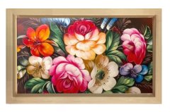 Gül Çiçekleri Tablosu Naturel Ahşap - 100x150