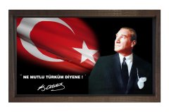 Atatürk Tablosu Kahverengi Ahşap Çerçeve - 40x60