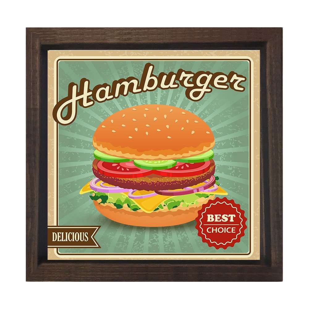 Hamburger Tablosu Kahverengi Ahşap Çerçeve - 100x100