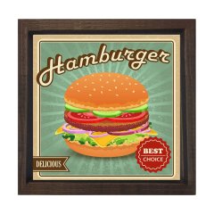 Hamburger Tablosu Kahverengi Ahşap Çerçeve - 100x100